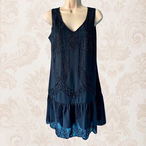 Frock frill black beaded - &,